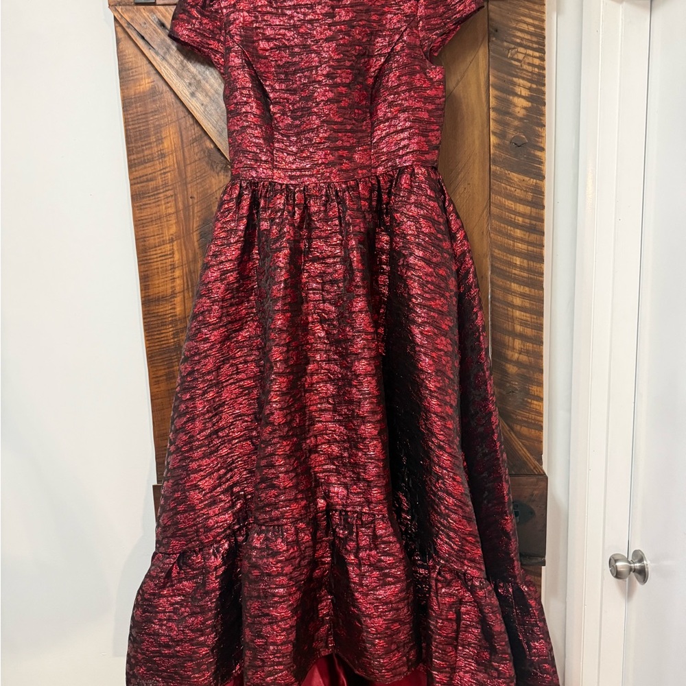Mac Duggal Red and Black Textured Dress
